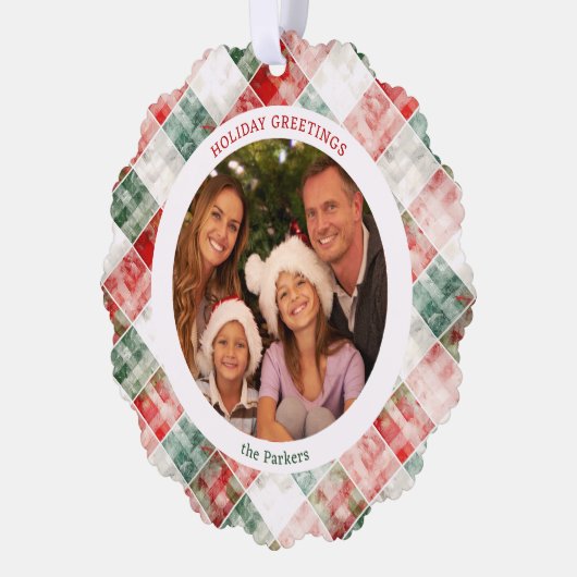 Rustieke Waterverf Kerst Plaid Foto Ornament Kaart (Links)