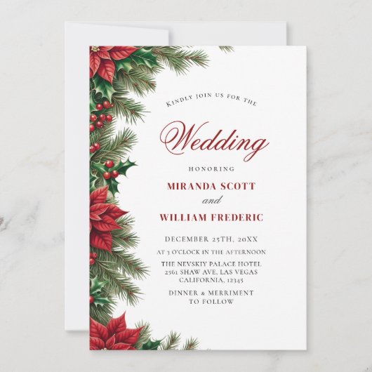 Rustieke Waterverf Kerst Rode Bloemen Huwelijk Kaart (Voorkant)