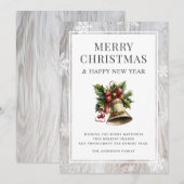Rustieke Waterverf kerstbel hout sneeuwvlokken Feestdagenkaart (Voorkant / Achterkant)
