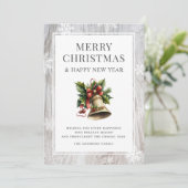 Rustieke Waterverf kerstbel hout sneeuwvlokken Feestdagenkaart (Staand voorkant)