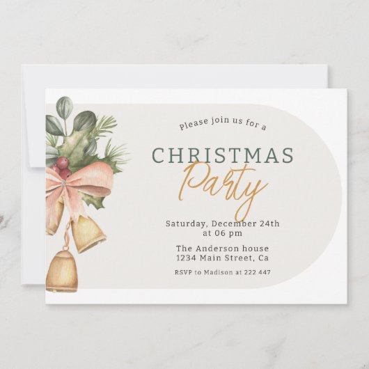 Rustieke Waterverf kerstbellen en groen Kaart (Voorkant)