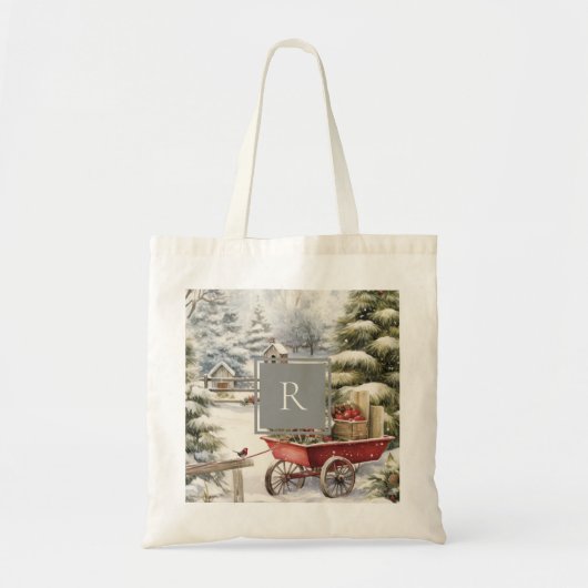 Rustieke Waterverf Kerstbomen Monogram Tote Bag (Voorkant)