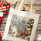 Rustieke Waterverf Kerstbomen Monogram Tote Bag