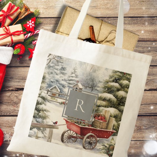 Rustieke Waterverf Kerstbomen Monogram Tote Bag