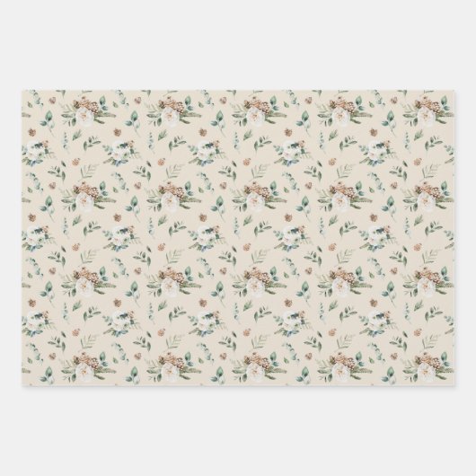 Rustieke Waterverf Kerstboom Bloemen Inpakpapier Vel (Voorkant)