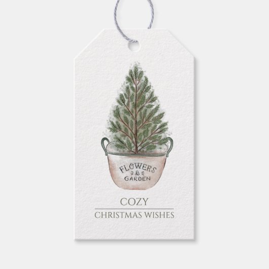 Rustieke Waterverf kerstboom Cadeaulabel (Voorkant)