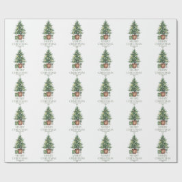 Rustieke Waterverf Kerstboom Niet-Foto Cadeaupapier