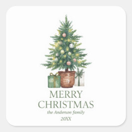 Rustieke Waterverf kerstboom niet-foto Vierkante Sticker