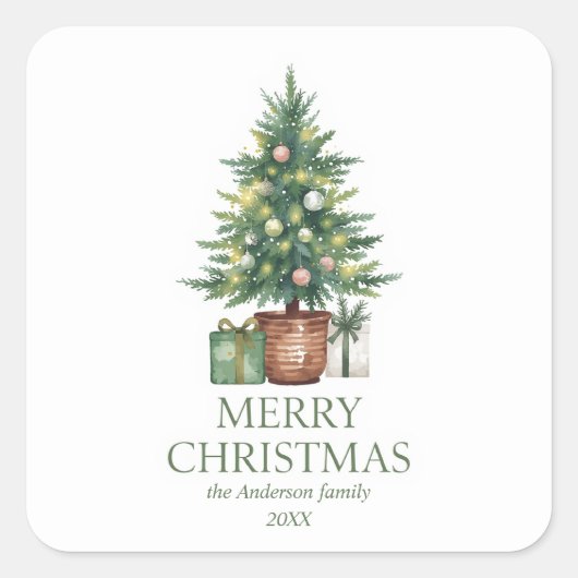 Rustieke Waterverf kerstboom niet-foto Vierkante Sticker (Voorkant)