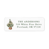 Rustieke Waterverf Kerstboom Retouradres Etiket (Voorkant)