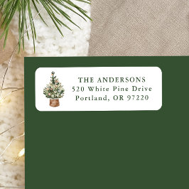 Rustieke Waterverf Kerstboom Retouradres Etiket