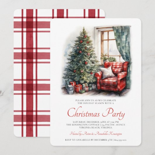 Rustieke Waterverf kerstfeest uitnodiging (Voorkant / Achterkant)