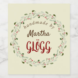 Rustieke waterverf kerstkrans wijn etiket