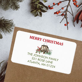 Rustieke Waterverf Kerstlantaarn Pijnboombessen Etiket