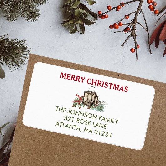 Rustieke Waterverf Kerstlantaarn Pijnboombessen Etiket