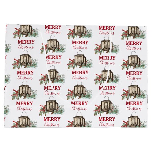Rustieke Waterverf Kerstlantaarn Pijnboombessen Groot Cadeauzakje (Achterkant)