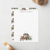 Rustieke Waterverf Kerstlantaarn Pijnboombessen Notitiekaartje (Voorkant / Achterkant in situ)