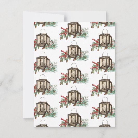 Rustieke Waterverf Kerstlantaarn Pijnboombessen Notitiekaartje (Achterkant)