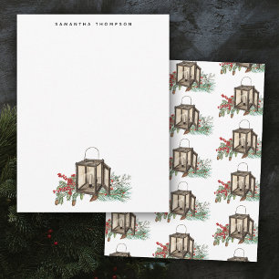 Rustieke Waterverf Kerstlantaarn Pijnboombessen Notitiekaartje
