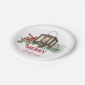 Rustieke Waterverf Kerstlantaarn Pijnboombessen Papieren Bordje (Gekanteld)