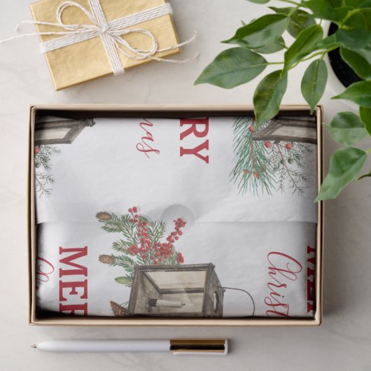 Rustieke Waterverf Kerstlantaarn Pijnboombessen Tissuepapier (Geschenk)
