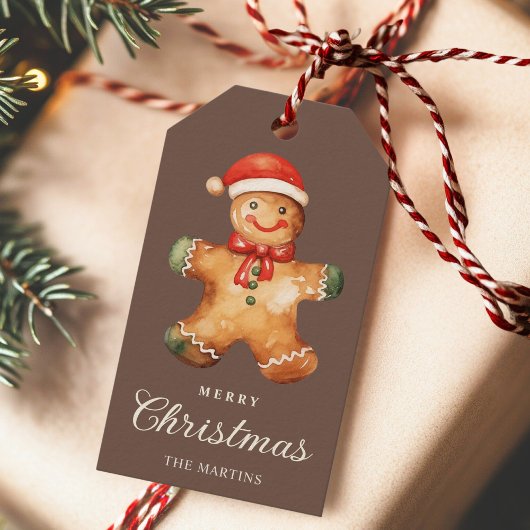 Rustieke Waterverf Kerstman Gebakje Kerst  Cadeaulabel
