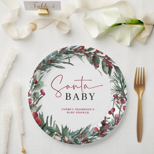 Rustieke Waterverf Kerstmis Santa Baby shower Papieren Bordje (Huwelijk)