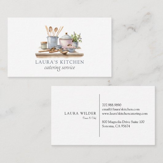 Rustieke Waterverf Keukengerei Catering Visitekaartje (Voorkant / Achterkant)