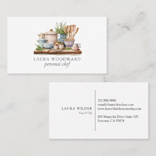 Rustieke Waterverf Keukengerei & Kruiden Chef Visitekaartje (Voorkant / Achterkant)