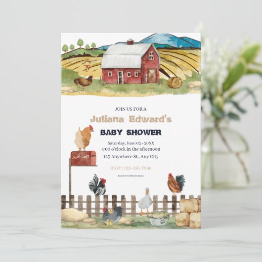 Rustieke Waterverf Kip Boerderij Baby shower Kaart (Staand voorkant)