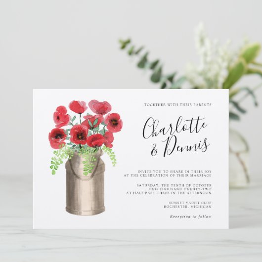 Rustieke waterverf klaprozen kraft horizontale bru kaart (Staand voorkant)