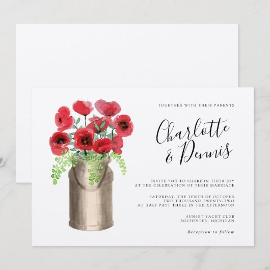 Rustieke waterverf klaprozen kraft horizontale bru kaart (Voorkant / Achterkant)