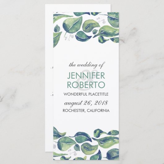 Rustieke Waterverf krans bladeren bruiloft program Programmakaart (Voorkant / Achterkant)