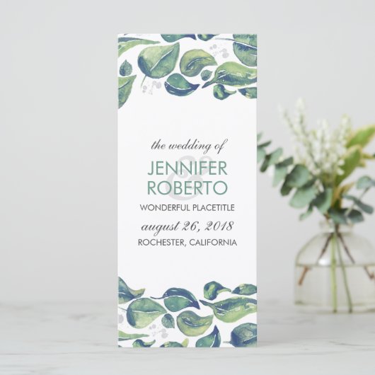 Rustieke Waterverf krans bladeren bruiloft program Programmakaart (Staand voorkant)