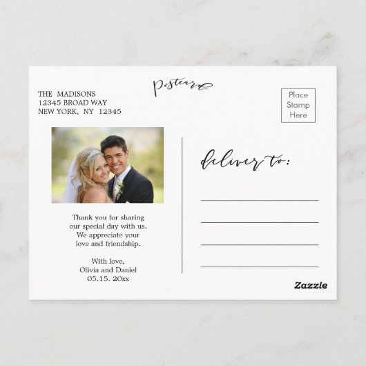 Rustieke Waterverf krans bruiloft dank u foto Briefkaart (Achterkant)