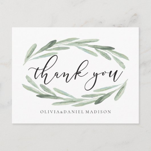 Rustieke Waterverf krans bruiloft dank u foto Briefkaart (Voorkant)