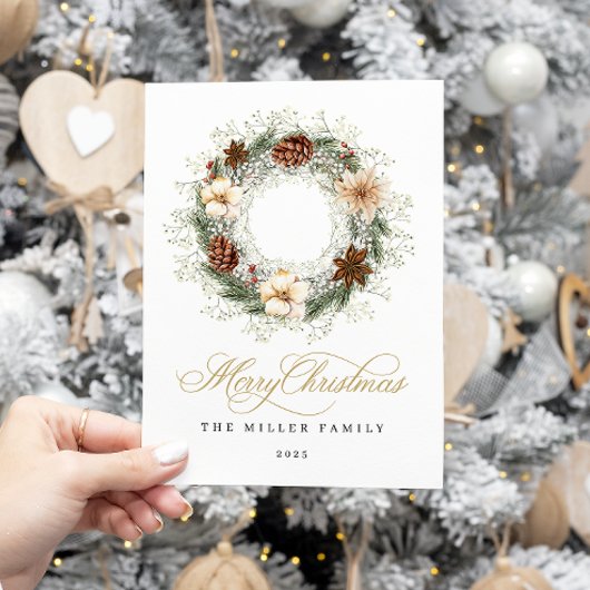 Rustieke Waterverf Krans Kerst Kaart