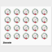Rustieke Waterverf Krans Monogram Kerstmis Ronde Sticker (Vel)