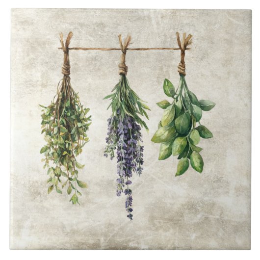 Rustieke waterverf kruiden bloemen tegeltje (Voorkant)