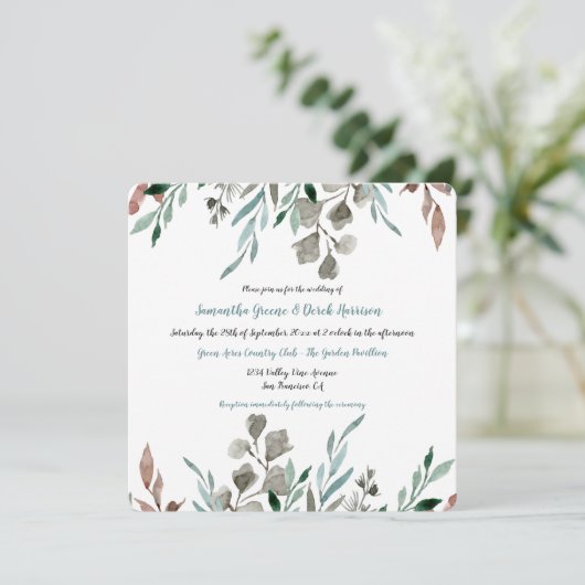 Rustieke Waterverf laat Lijst bruiloft uitnodiging (Staand voorkant)