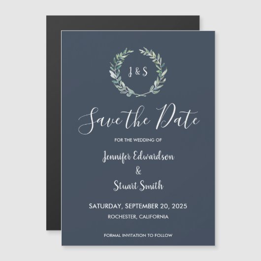 Rustieke waterverf laat marineblauw Save the Dates Magnetische Uitnodiging (Voorkant / Achterkant)