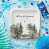 Rustieke Waterverf Lake Forest Retirement Party Papieren Bordje (Feest)