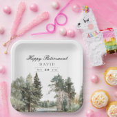 Rustieke Waterverf Lake Forest Retirement Party Papieren Bordje (Feest)