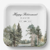 Rustieke Waterverf Lake Forest Retirement Party Papieren Bordje (Voorkant)