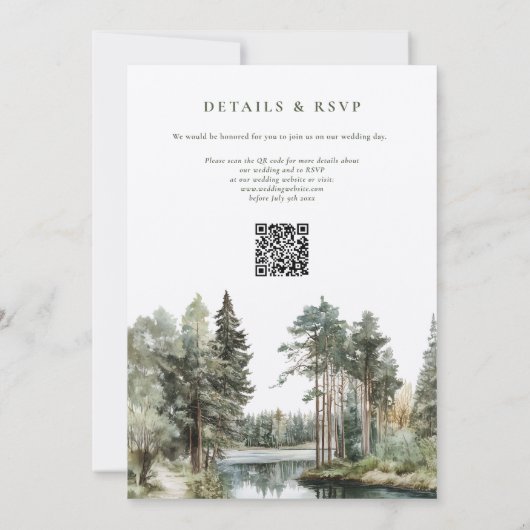 Rustieke Waterverf Lake Forest Wedding QR-code Kaart (Achterkant)