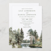 Rustieke Waterverf Lake Forest Wedding QR-code Kaart (Voorkant / Achterkant)