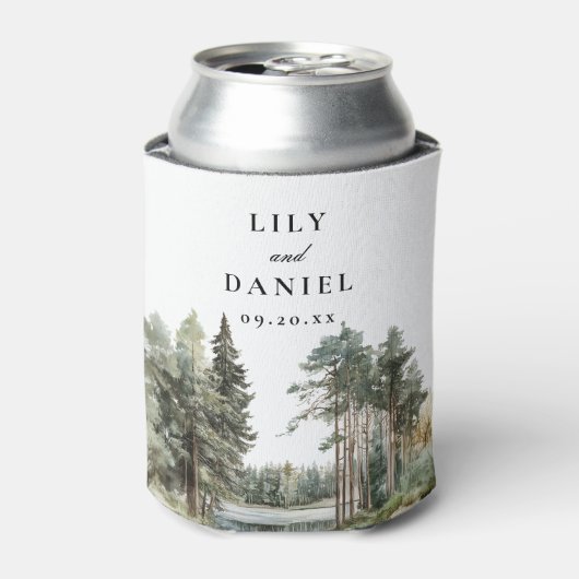 Rustieke Waterverf Lake Forest Woodland Wedding Blikjeskoeler (Blikje Voorkant)