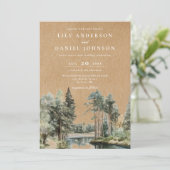 Rustieke Waterverf Lake Forest Woodland Wedding Kaart (Staand voorkant)