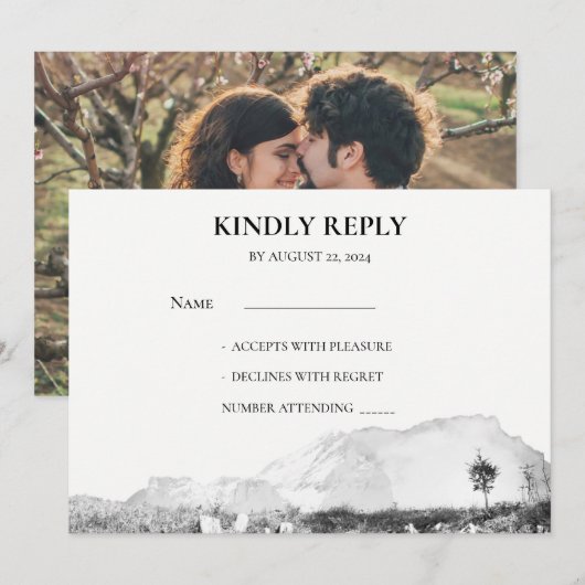 Rustieke waterverf land berg RSVP foto Kaart (Voorkant / Achterkant)