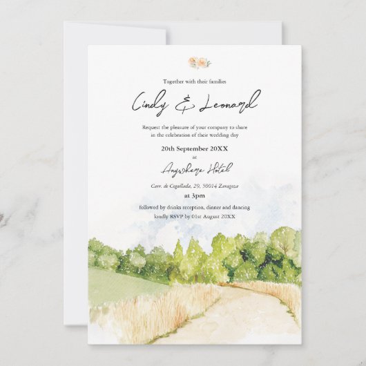 Rustieke Waterverf Landschap Huwelijksuitnodiging Kaart (Voorkant)
